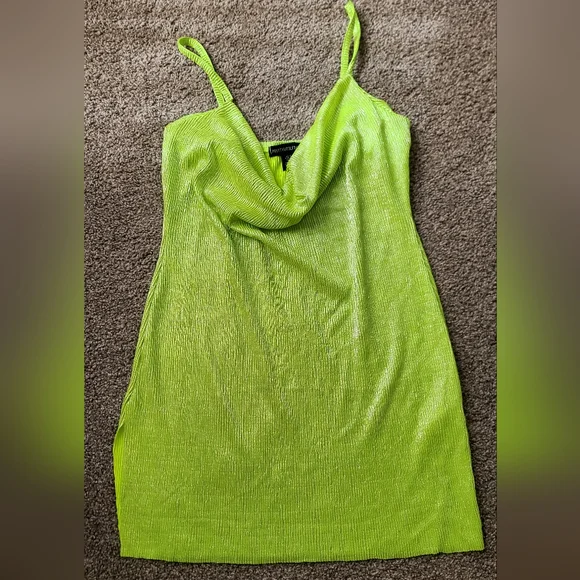 PrettyLittleThing | Dresses | Prettylittlething Lime Green Mini Dress With  Side Slit | Poshmark